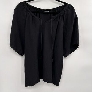 JW Anderson Uniqlo Womens Linen Blend Top Size S Black Boxy Minimalist Lagenlook